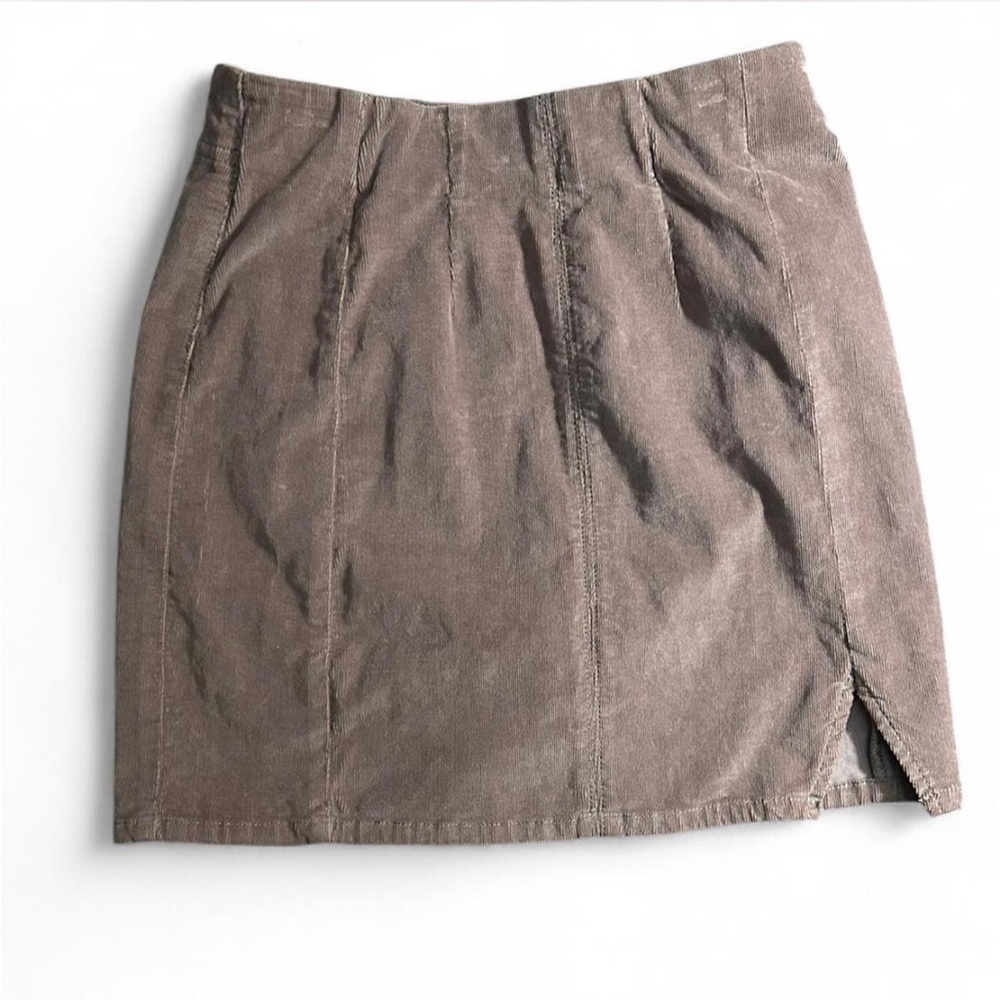 Free People Beige Corduroy Mini Skirt with Elastic Waist and Slit
